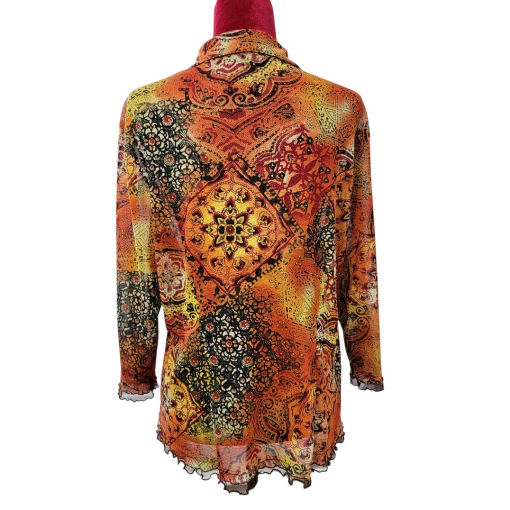 MULTIPLES 3/4 sleeve sheer button-down blouse/top size XL - Picture 3 of 9